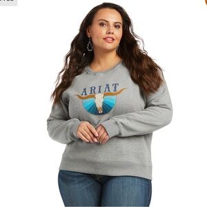 Ariat Gray Graphic Women's Sweater REAL Pacific Steerhead Sweatshirt size large